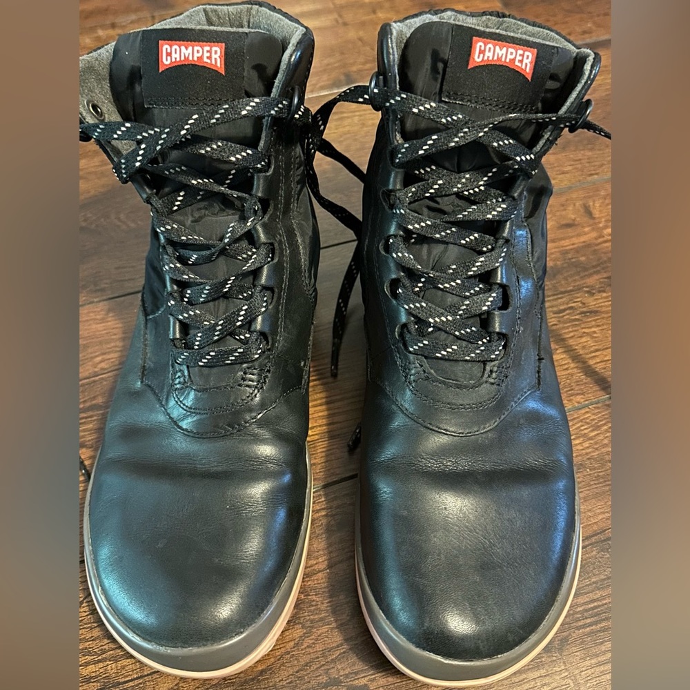 Camper black, waterproof boots, leather and nylon.